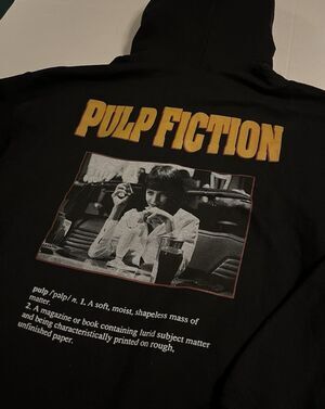 Pulp Fiction Movie Hoodie Sweatshirt Black LARGE Uma Travolta DVD Tarantino